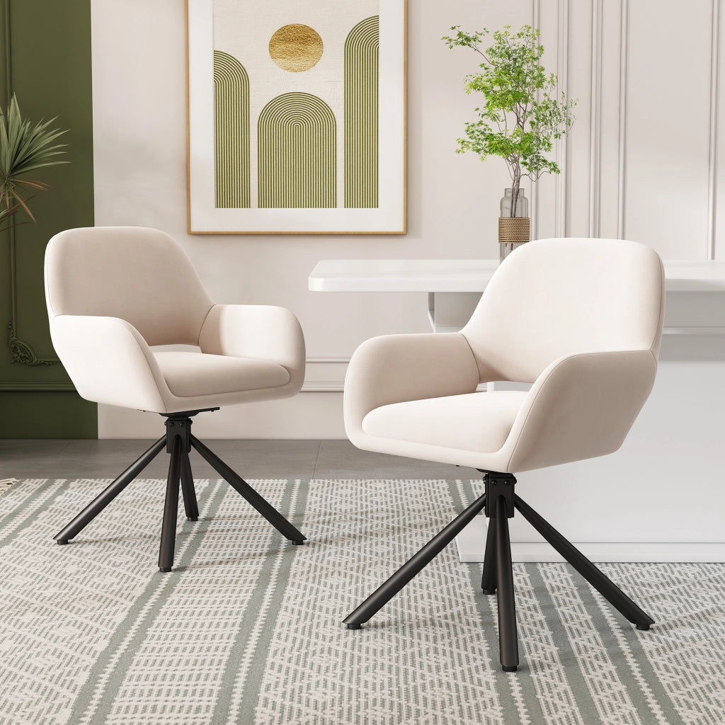 Sedia da pranzo girevole - Zephmum - Set di 6 - Velluto - Beige - Moderno