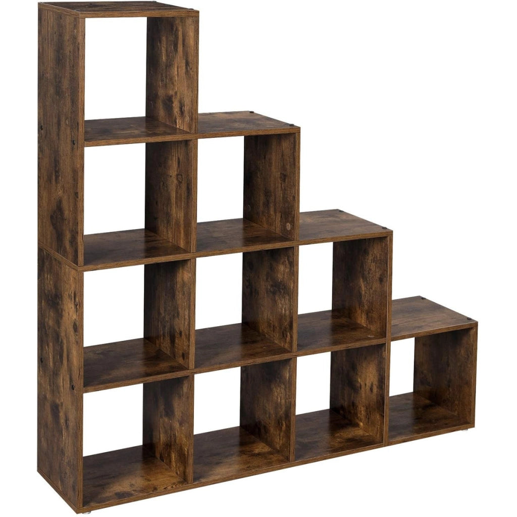 Libreria Scalare a Gradini Stile Rustico in Truciolato Marrone