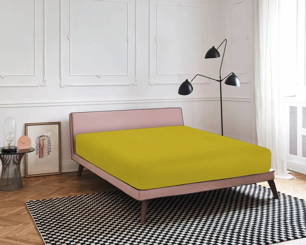 Lenzuolo Sotto Con Angoli Elastici 100% Puro Cotone  Giallo - Matrimoniale