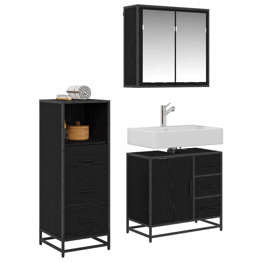 Set di mobili per il bagno 3 pcs Rovere Nero Legno multistrato 3402425