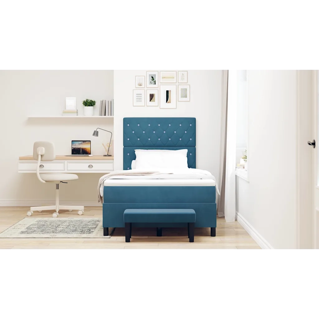 Letto a molle con materasso Blu scuro 120 x 200 cm Velluto