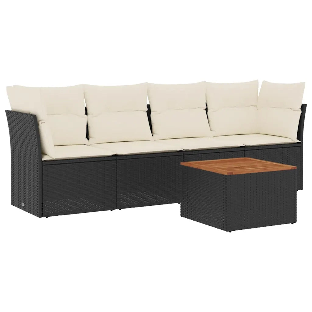 Set Divani da Giardino 5 pz | Set Salotto da Giardino con Cuscini in Polyrattan Nero