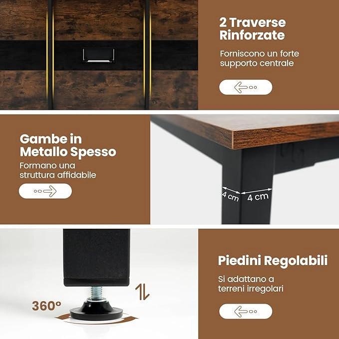 Tavolo da Conferenza 180 x 90 cm, Tavolo Rettangolare Grande per Riunioni per 8-10 Persone con Passacavi per Ufficio e Sala Riunioni