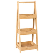 Scaffale da bagno in legno di bambù marrone chiaro a 3 livelli con design a cestello