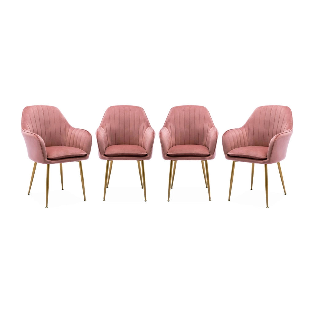Set di 4 poltrone in velluto con gambe in metallo, rosa antico