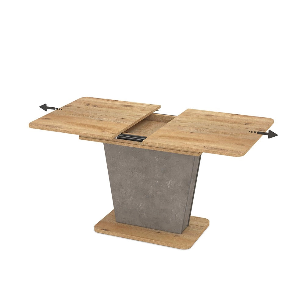 Tavolo allungabile Lali con piano e base rovere e struttura portante finitura cemento 120x75x76H