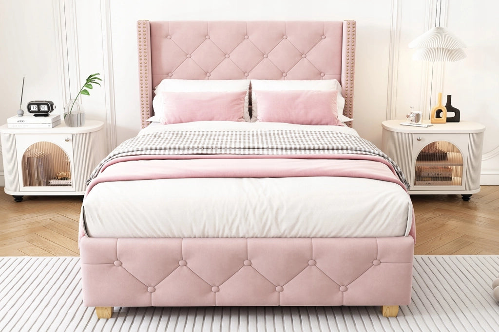Letto imbottito 90x200 - Xylo - rosa velluto