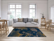 Tappeto Arredo Moderno Morbido in Ciniglia Ingresso Antiscivolo Prodotto Italiano  Soggiorno Camera Salotto Disegni Piazzati Cotone Varie Misure Grande Ginko/Indaco - 115x175 cm