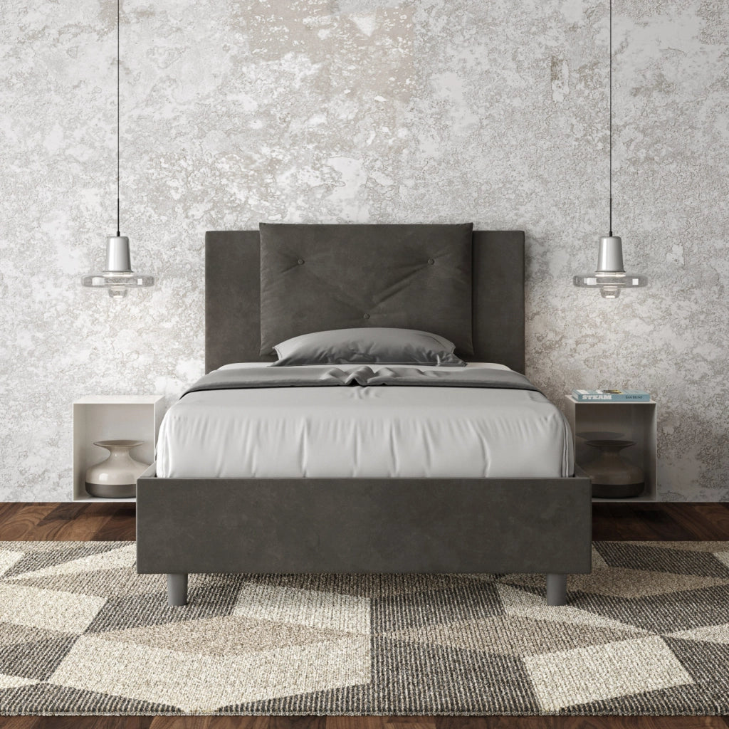 BS COM Letto una piazza e mezza contenitore imbottito 110x200 microfibra grigio