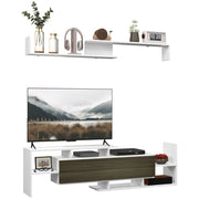 Mobile TV Ripiani e Armadietto a Ribalta con Mensola a Muro 153,6x25x42 cm Bianco e Nero