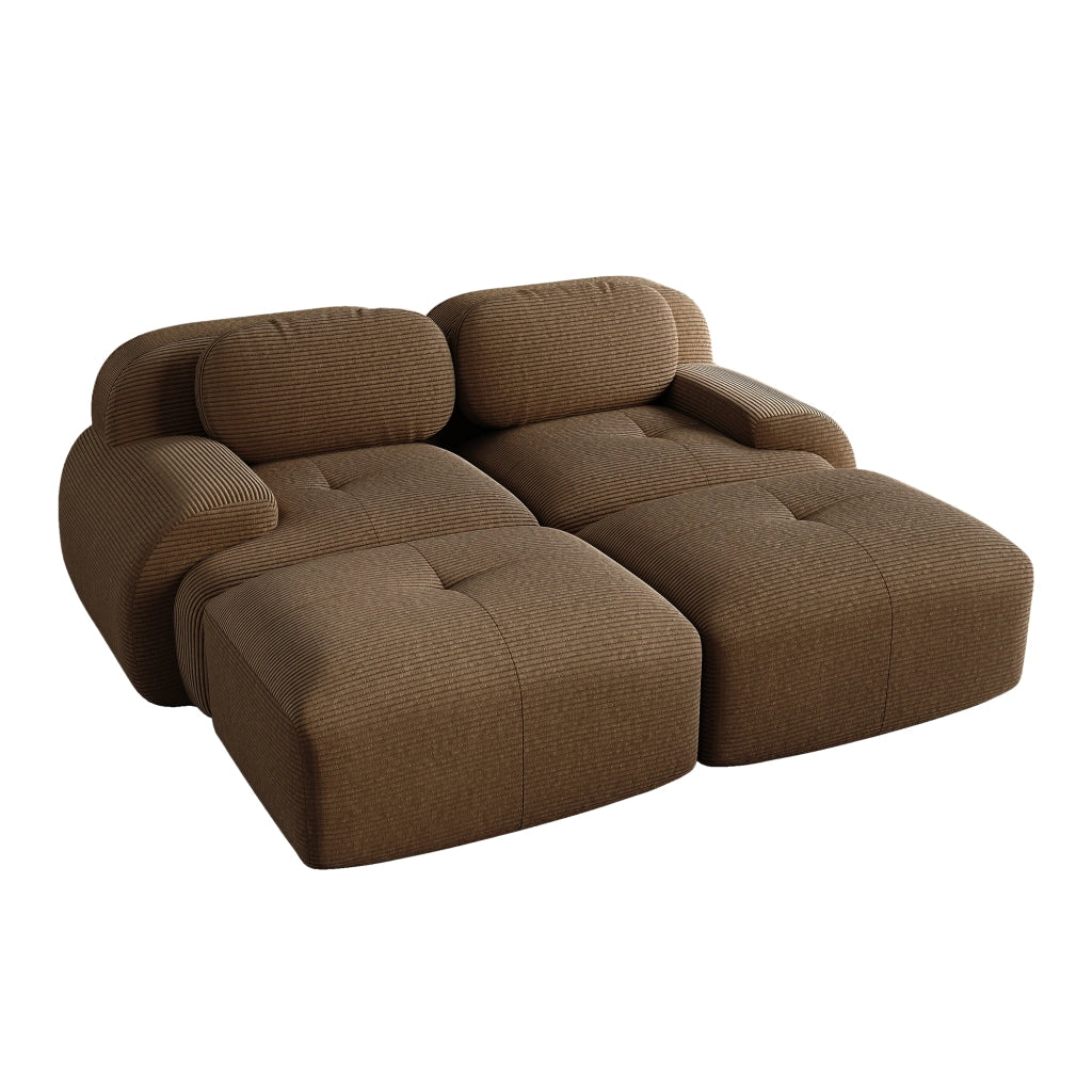 Divano 2 Posti con Chaise Longue in Tessuto ¨C Xylo ¨C Marrone, Braccioli Ergonomici, Modulare