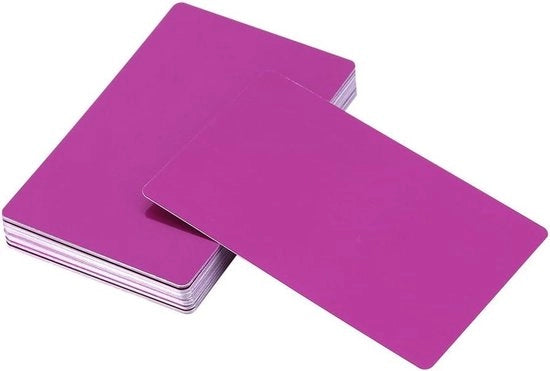 50 visitecarte metalliche non lavorate con marchio gravato - 5 colori lilla