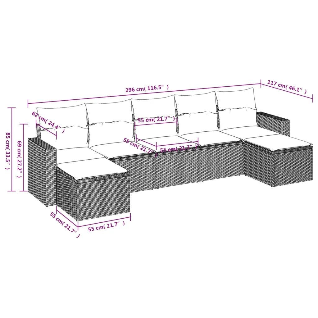 Set Divani da Giardino 7 pz con Cuscini Beige in Polyrattan 3219328