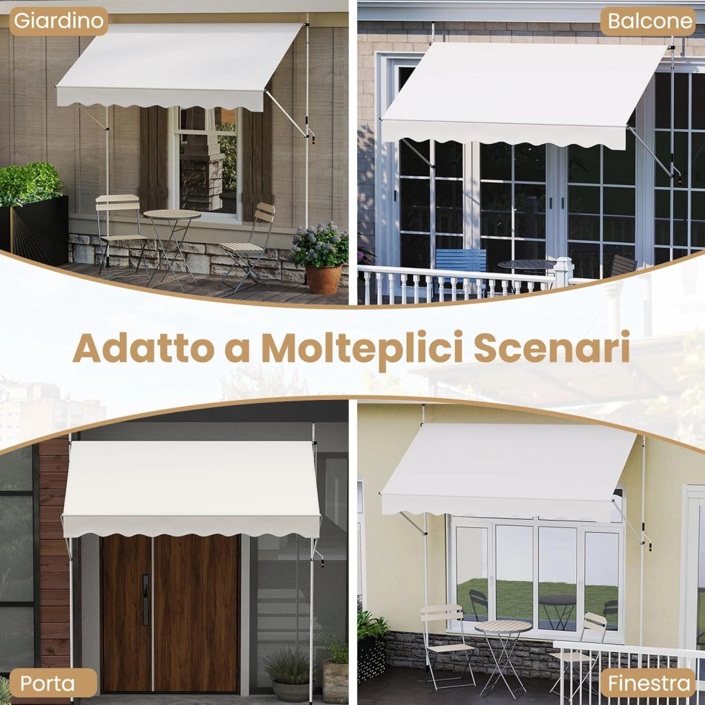 Tenda da Sole a Morsetto, Regolabile in Altezza e Inclinazione con Manovella, Telo Impermeabile e Resistente ai Raggi Solari e Telaio Antiruggine, Tenda Retrattile Senza Foratura (2,5M,Bianco)