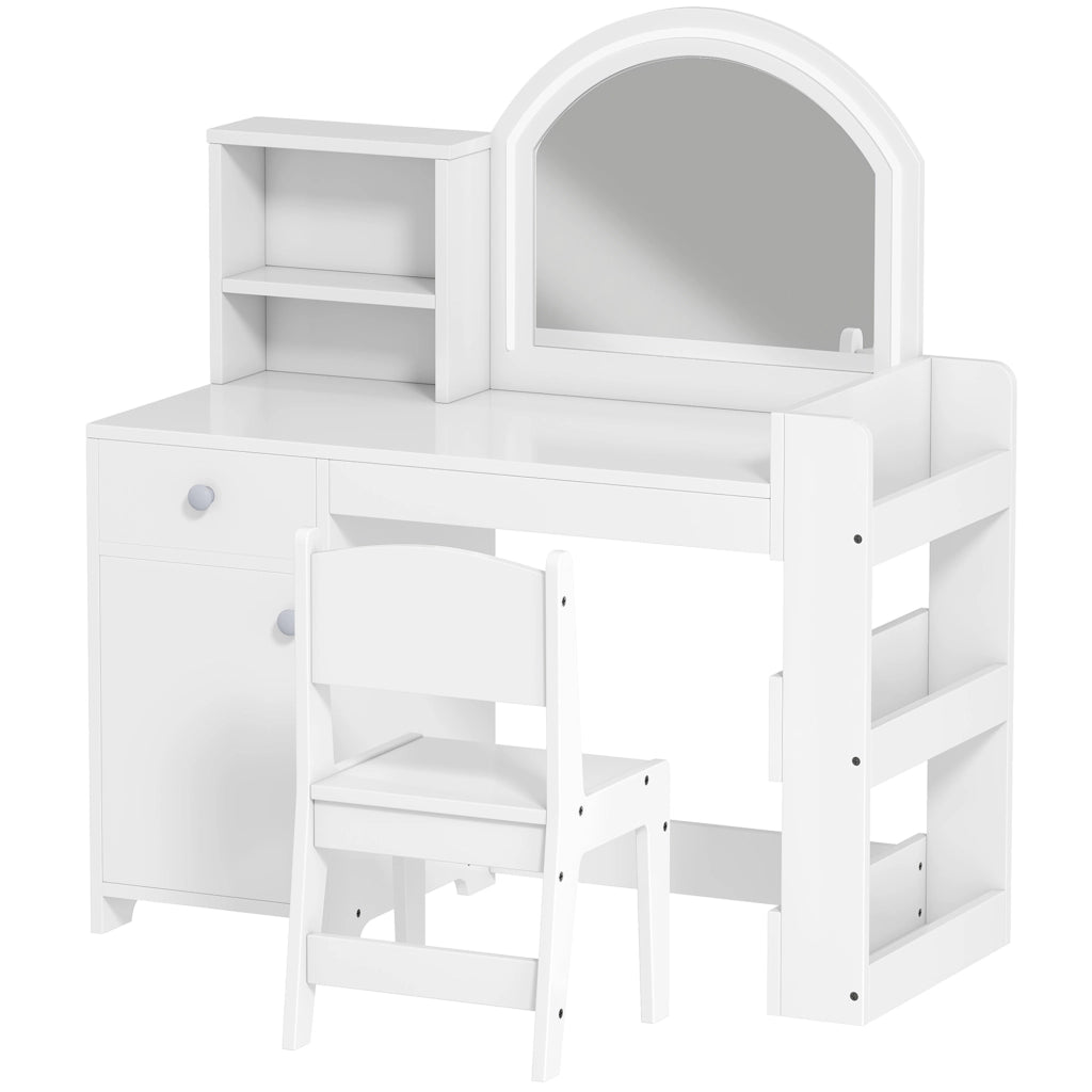 Tocador de Maquillaje per Bambini con Specchio LED e Cassetto ¨C Zephmum ¨C Bianco