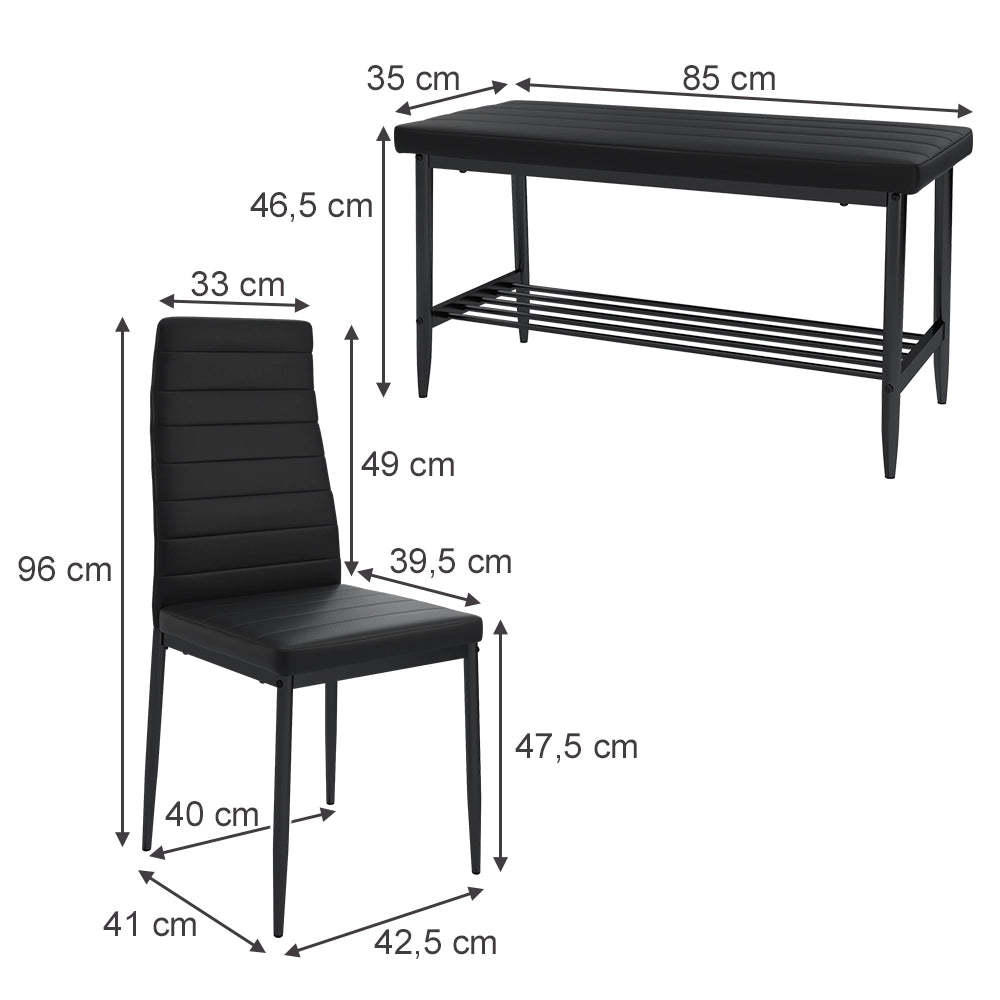 Vicco Panca e sedia Nero 85 x 46.5 cm Set da 3 pezzi