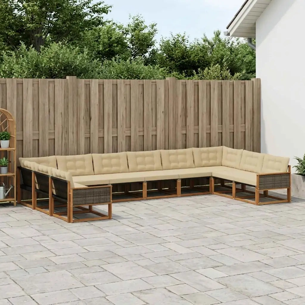 Set di divani da esterno con cuscino 10 pcs Naturale e Beige 3381709