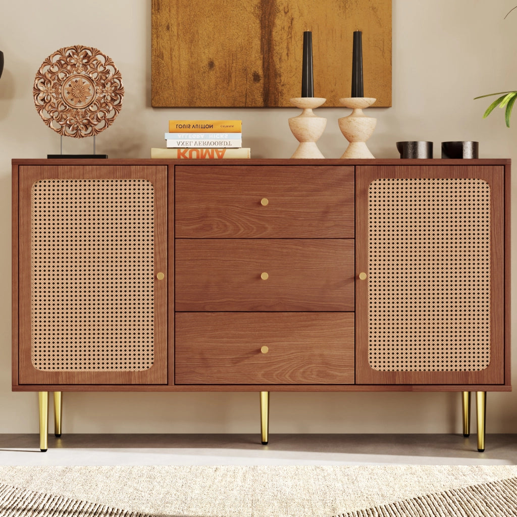 CREDENZA 2 ante e 3 cassetti 150x40x90 cm Noce