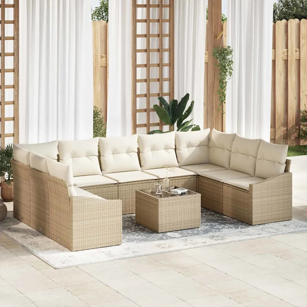 Set Divano da Giardino Beige e Crema polyrattan