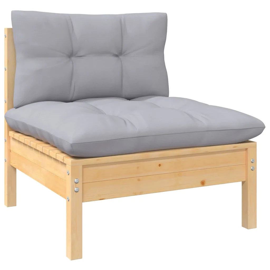 Set Divani da Giardino 7 pz con Cuscini Grigi Massello di Pino 3096219