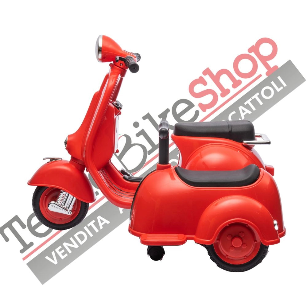 Moto Elettrica Per Bambini Vespa Sidecar Small 6V-Rosso