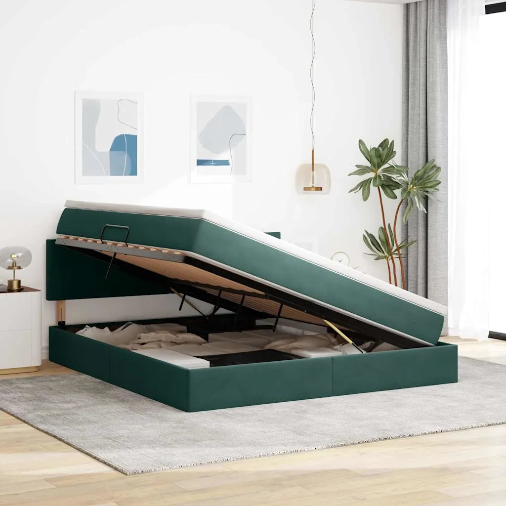 Letto con contenitore e LED Verde Scuro 180 x 200 cm Velluto 3371352