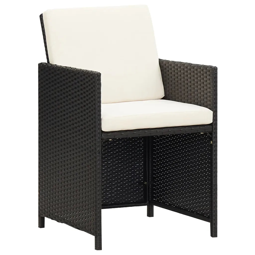 Set da Pranzo da Giardino 9 pz con Cuscini Nero in Polyrattan 3095520