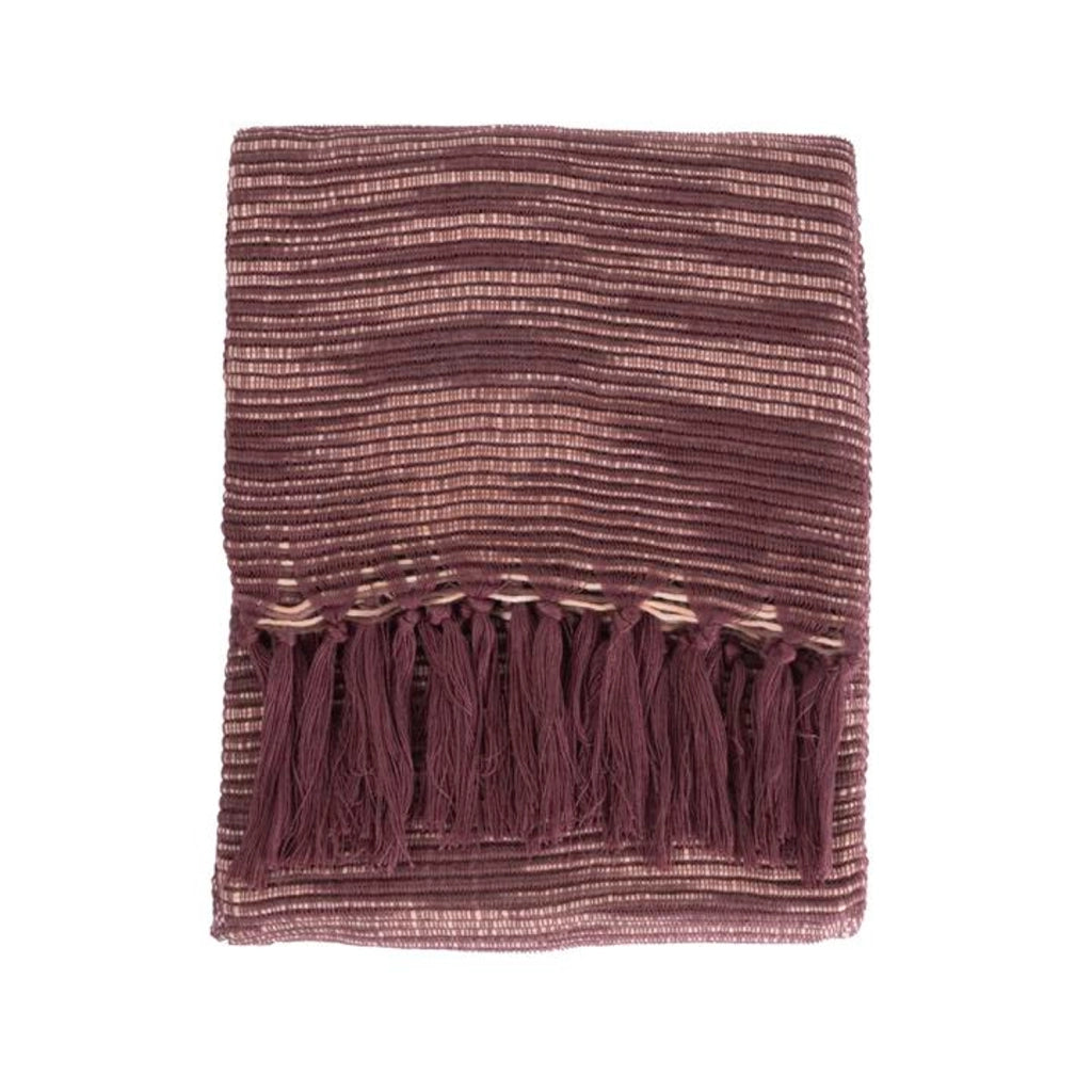 Coperta a quadri prugna con frange 130x170cm ANEVIK
