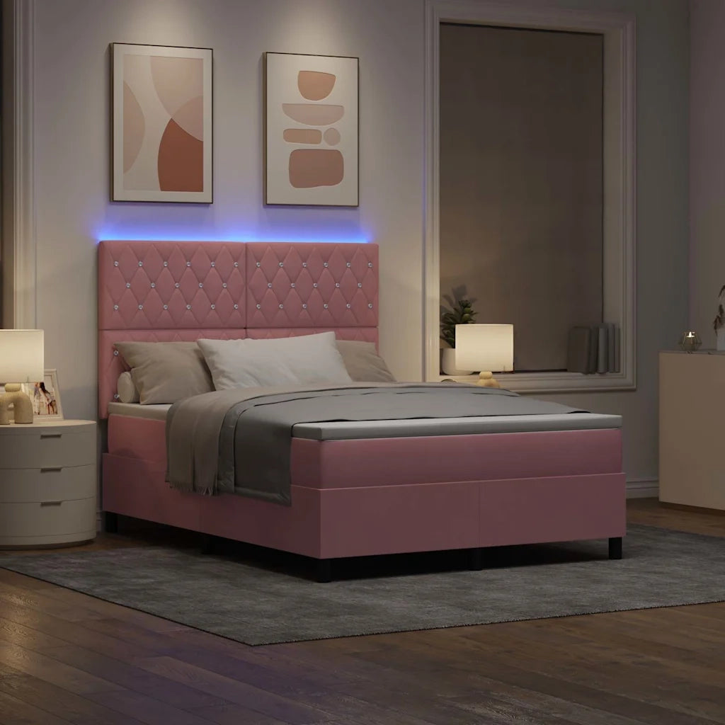 Letto a Sorgente LED con materasso Rosa 140 x 190 cm Velluto 3343249