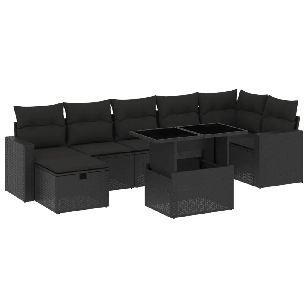 Set Divani da Giardino con Cuscini 8 pz Nero in Polyrattan