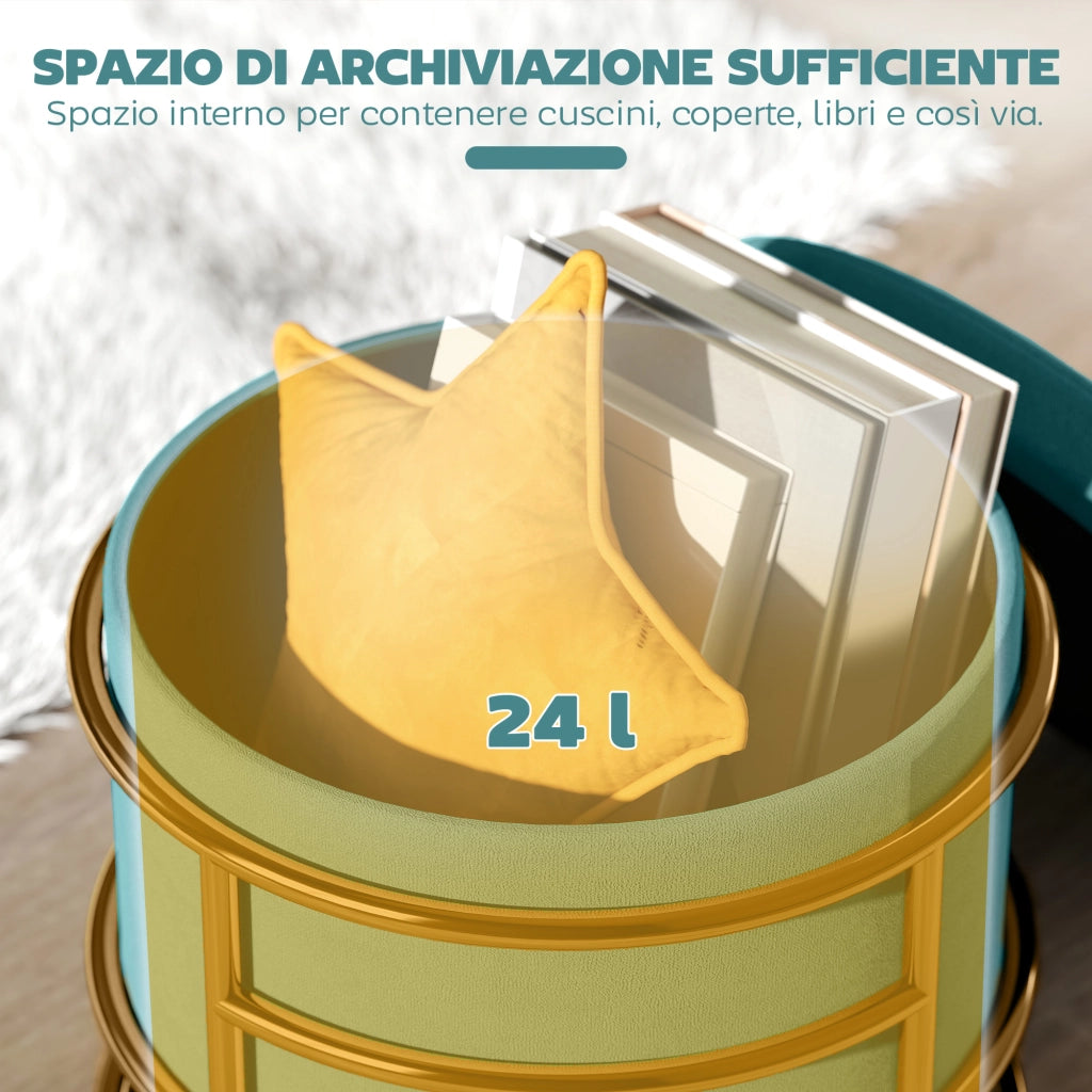 Pouf Contenitore Rotondo in Velluto ¨C Minimal ¨C Verde, ?42x39 cm