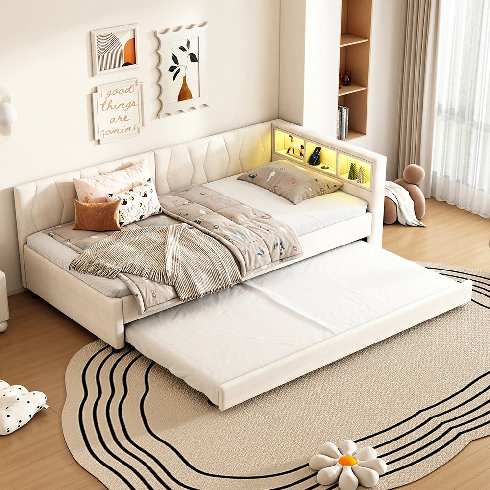 Daybed - Xylo - 90x200 cm LED USB contenitore beige