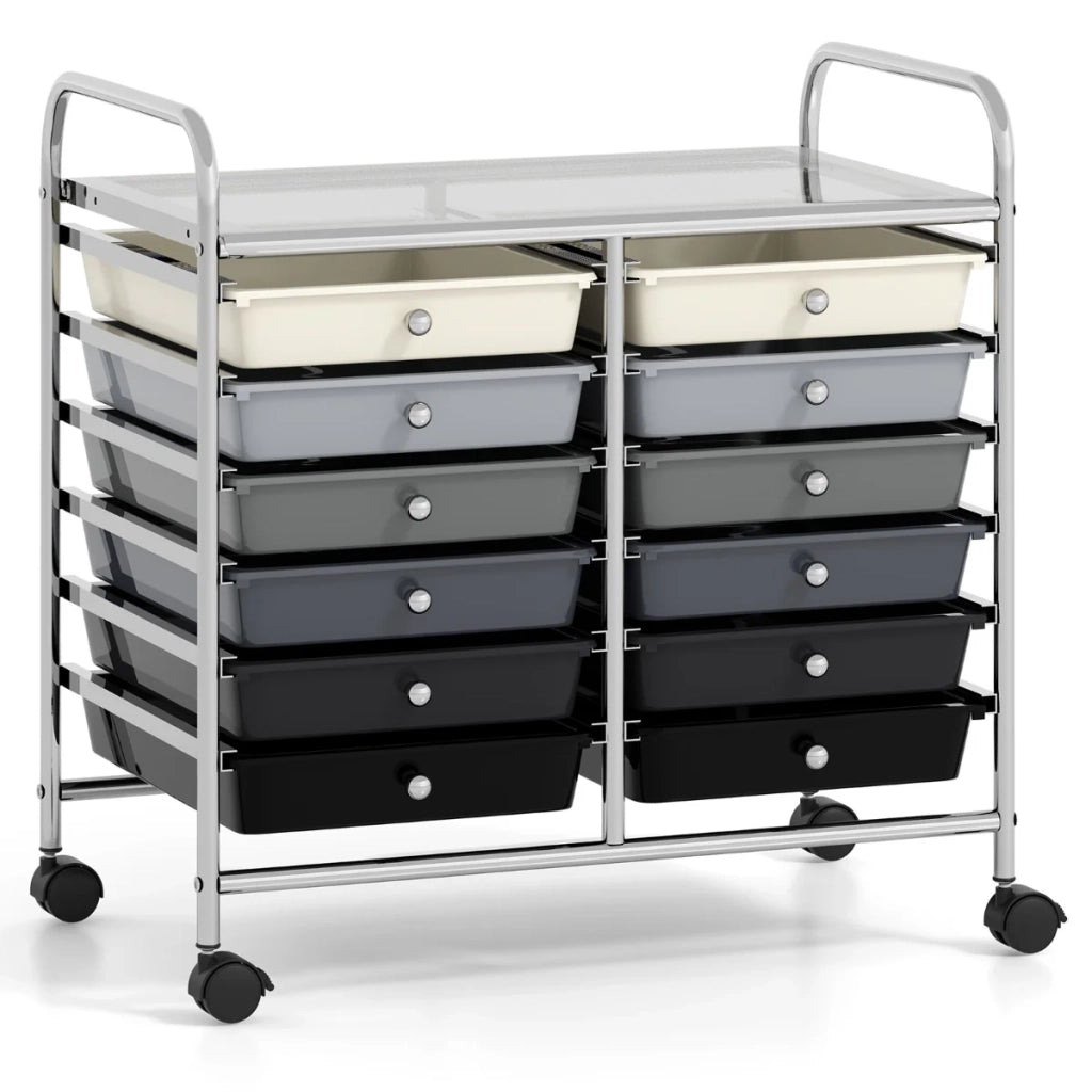 Carrello portaoggetti su ruote 64 x 38 x 62 cm 12 cassetti estraibili compatto e pratico metallo grigio 20_0011365