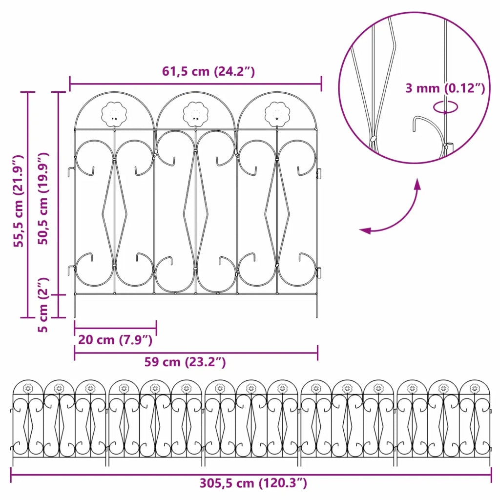 Recinzione per Giardino 5 pcs Nero Acciaio 42021368