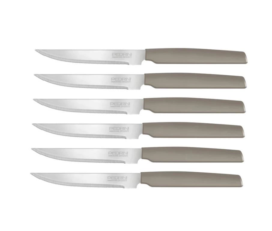 Set 6 Coltelli da Bistecca Carne Active Lama Seghettata Tortora Pedrini