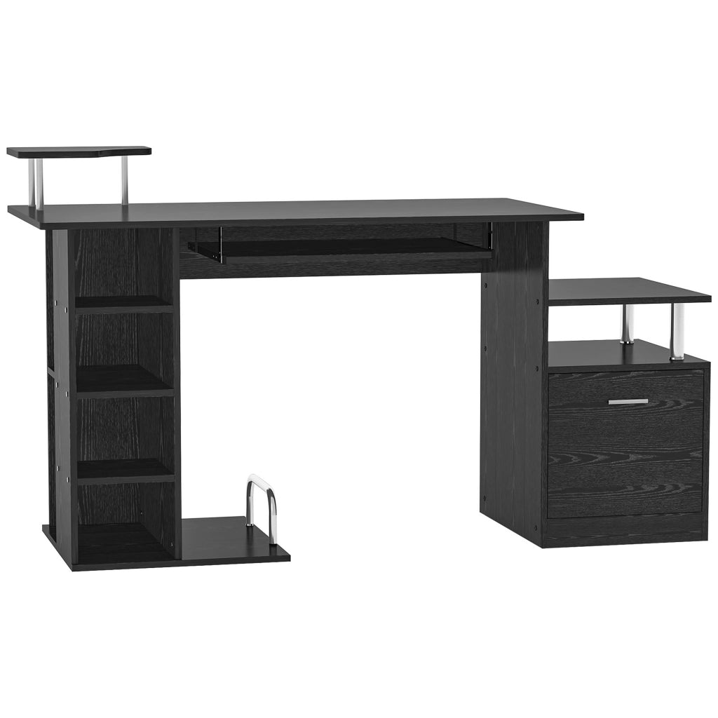 Scrivania da computer con 6 ripiani cassetto porta tastiera supporto monitor ¨C Xylo ¨C 152x60x88 cm nero