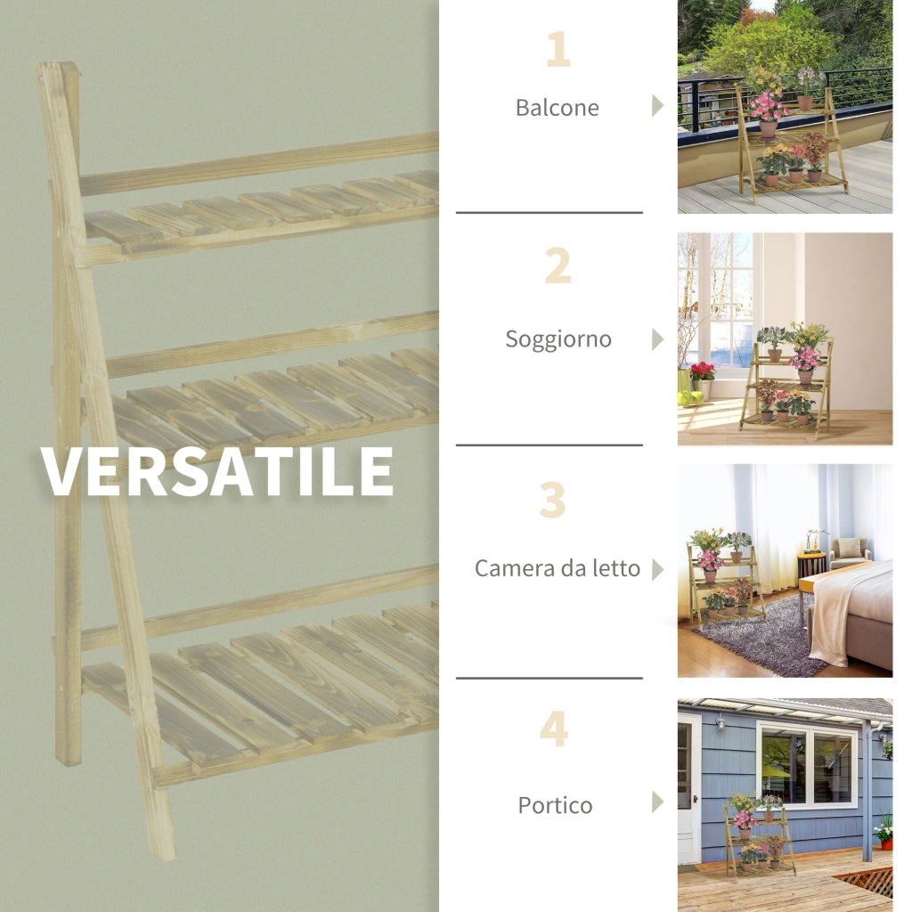Portavasi Pieghevole in Legno di Abete 3 Livelli Scaffale per Piante da Esterno ¨C zephmum ¨C 100x37x93cm