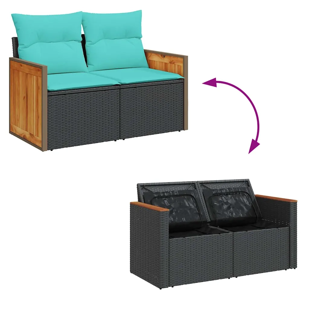 Set Divani da Giardino con Cuscini 8 pz Nero in Polyrattan 3326047