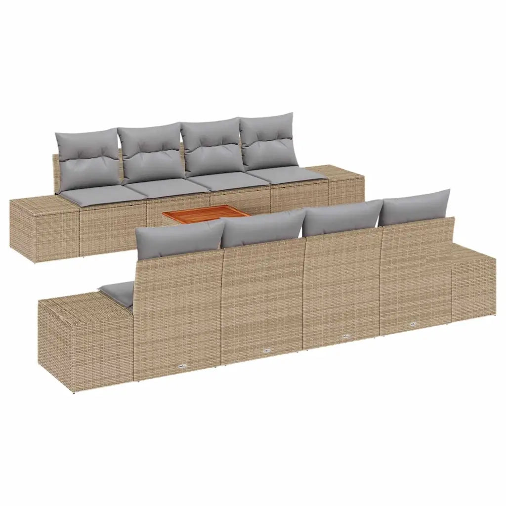 Set Divano da Giardino con cuscino 9 pcs Beige polyrattan 3347931