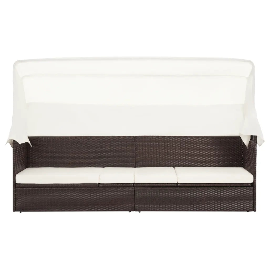 Divano da Giardino con Tettoia-Sofa da Giardino-Divano da esterno in Polyrattan Marrone