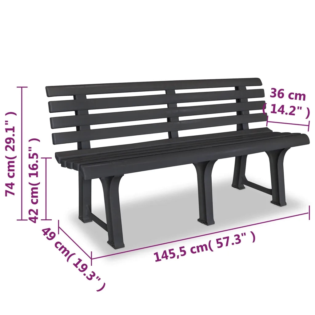 Panchina da Giardino 145,5 cm in Plastica Antracite 43585