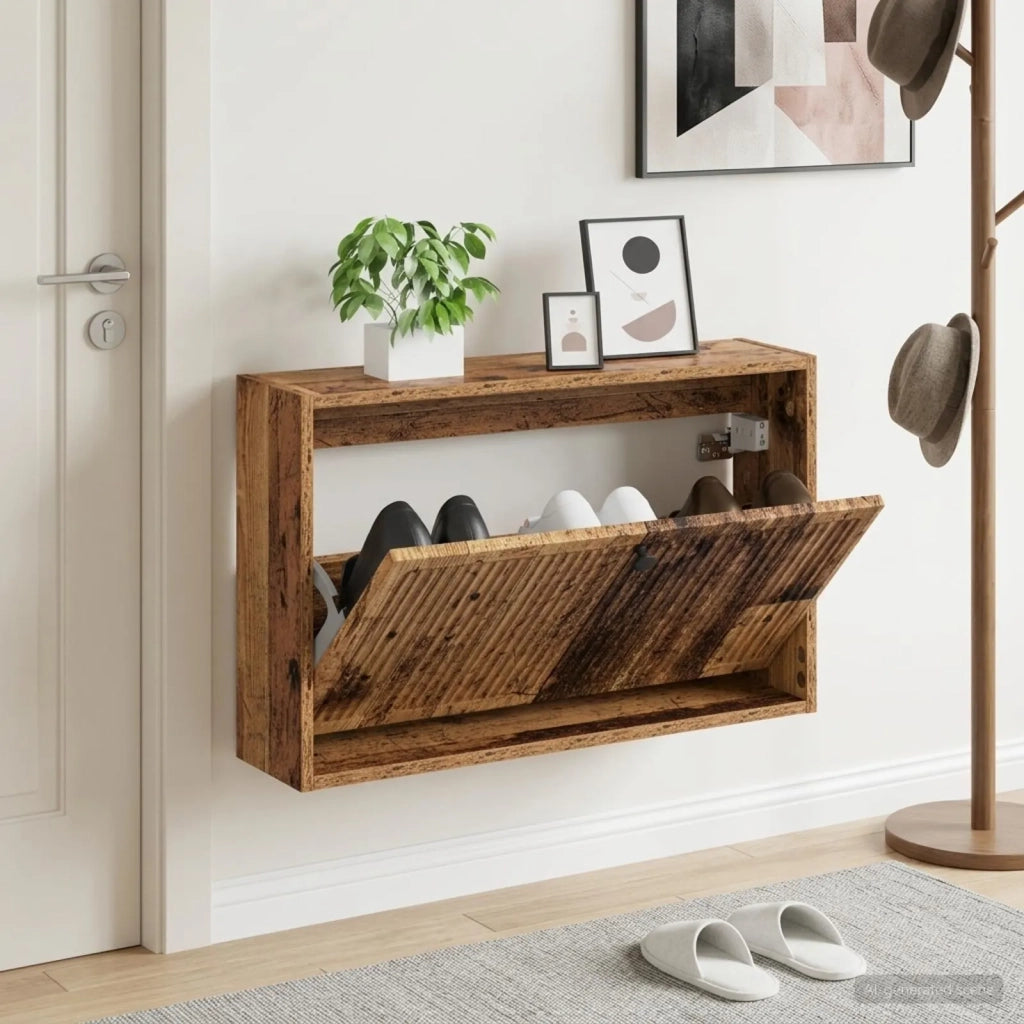 Mobiletto per Scarpe da Muro EDE 71 x 17 x 43 cm Legno antico 895973