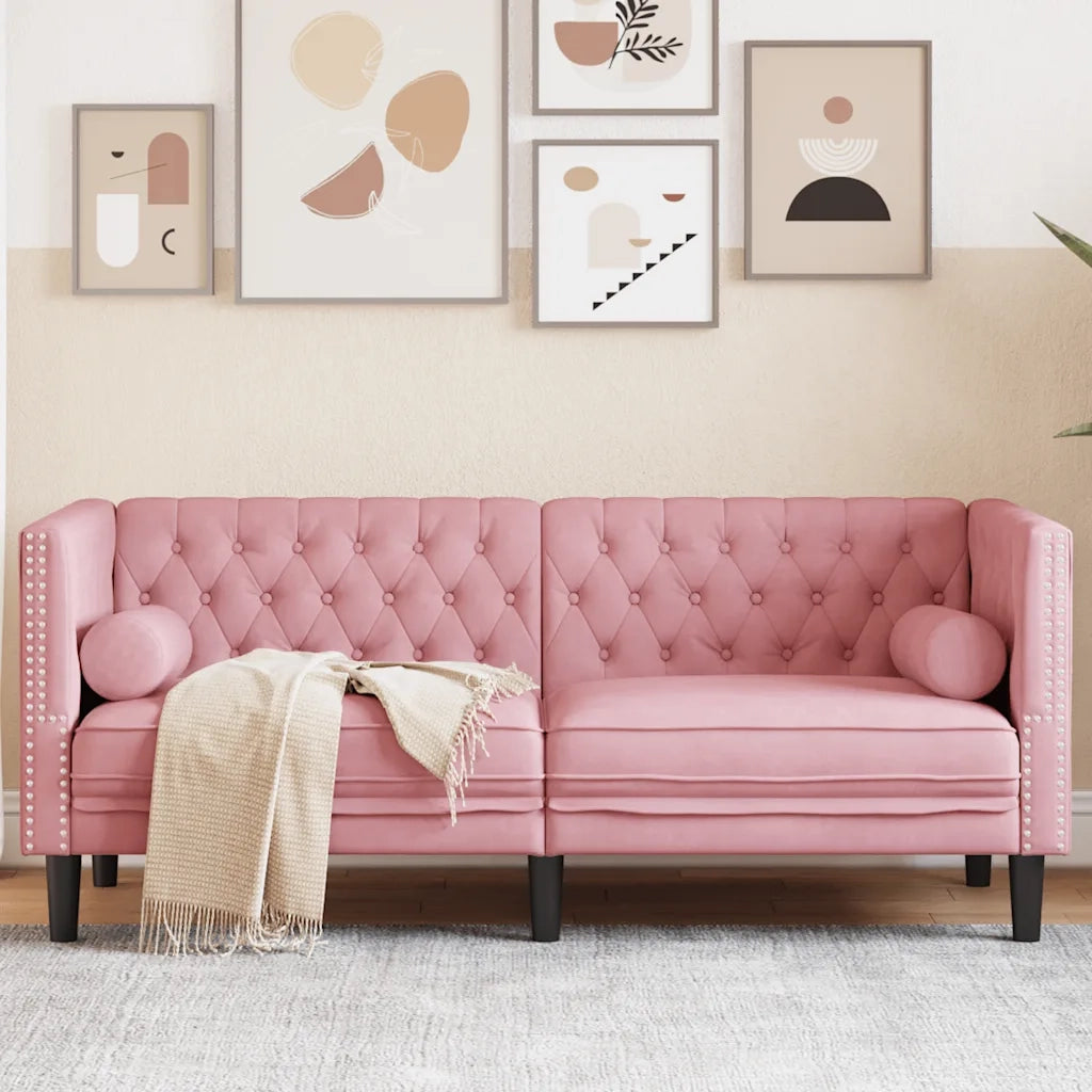 Divano Chesterfield con Rinforzi 2 Posti Rosa in Velluto 372686