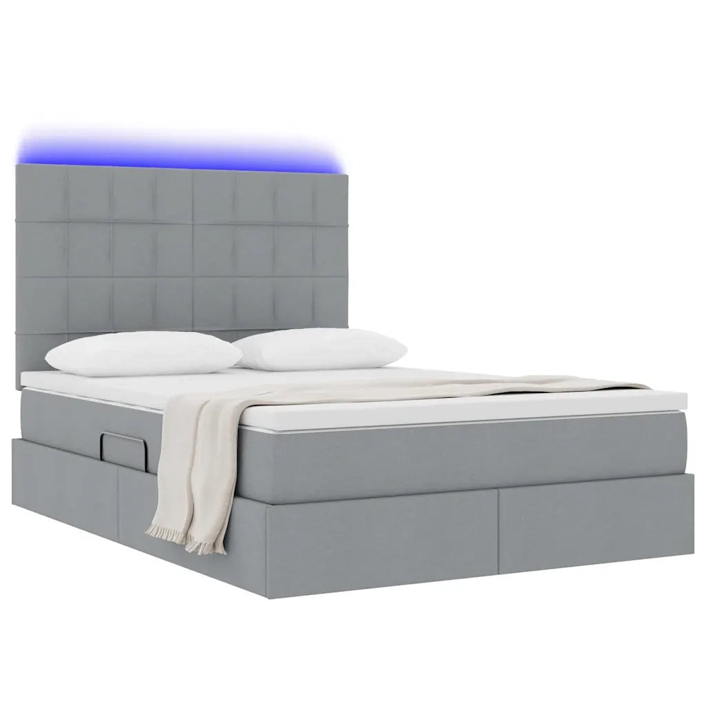 Letto con contenitore e LED con led Grigio chiaro 140 x 200 cm
