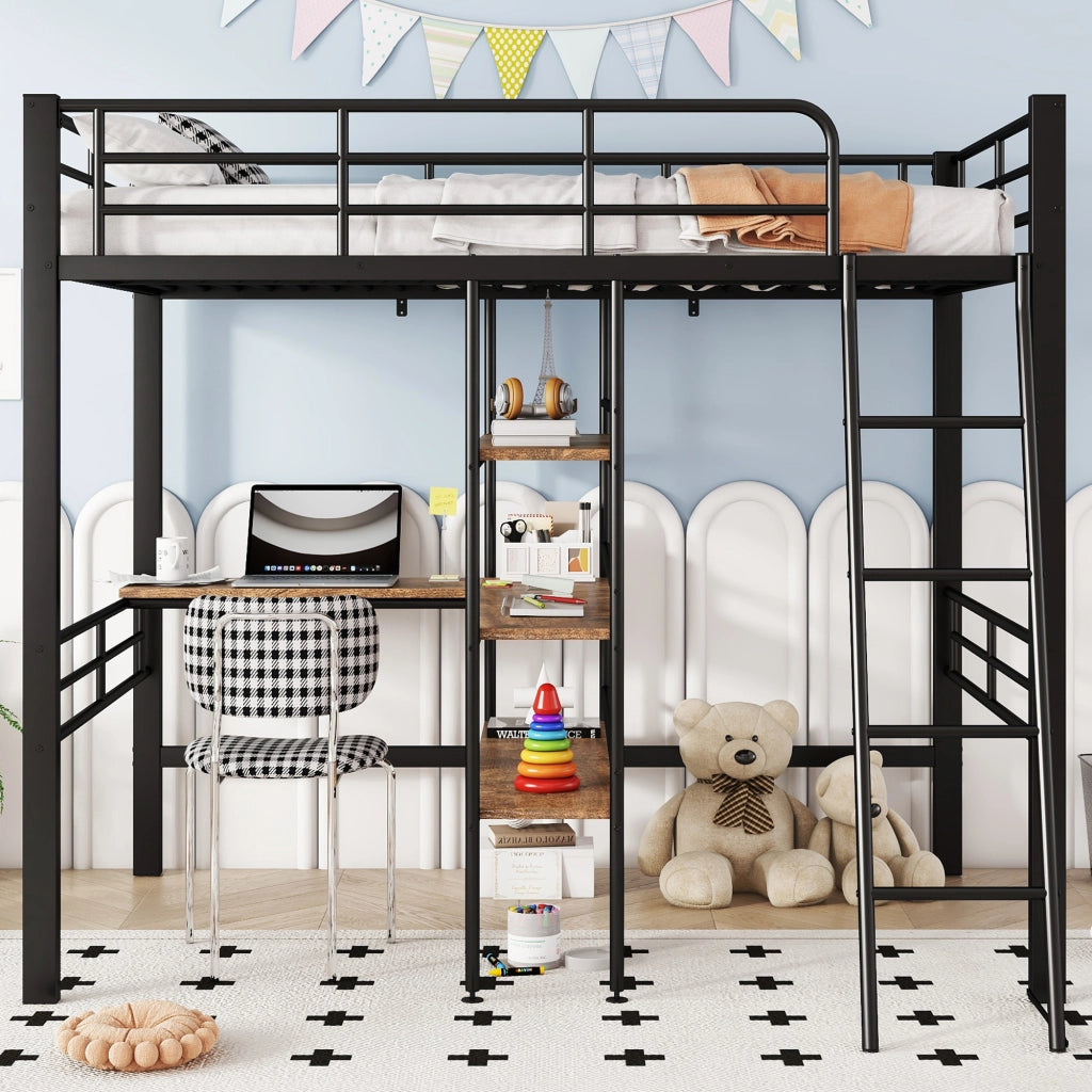 Letto a Soppalco con Scrivania ¨C MINIMAL ¨C Metallo Nero 90x200