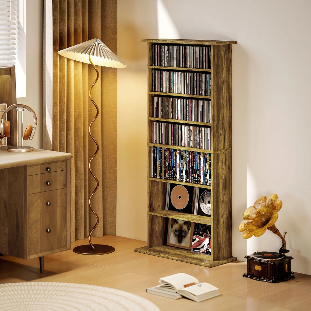 Libreria per CD e DVD con 8 scomparti e 6 ripiani regolabili ¨C Minimal ¨C Marrone