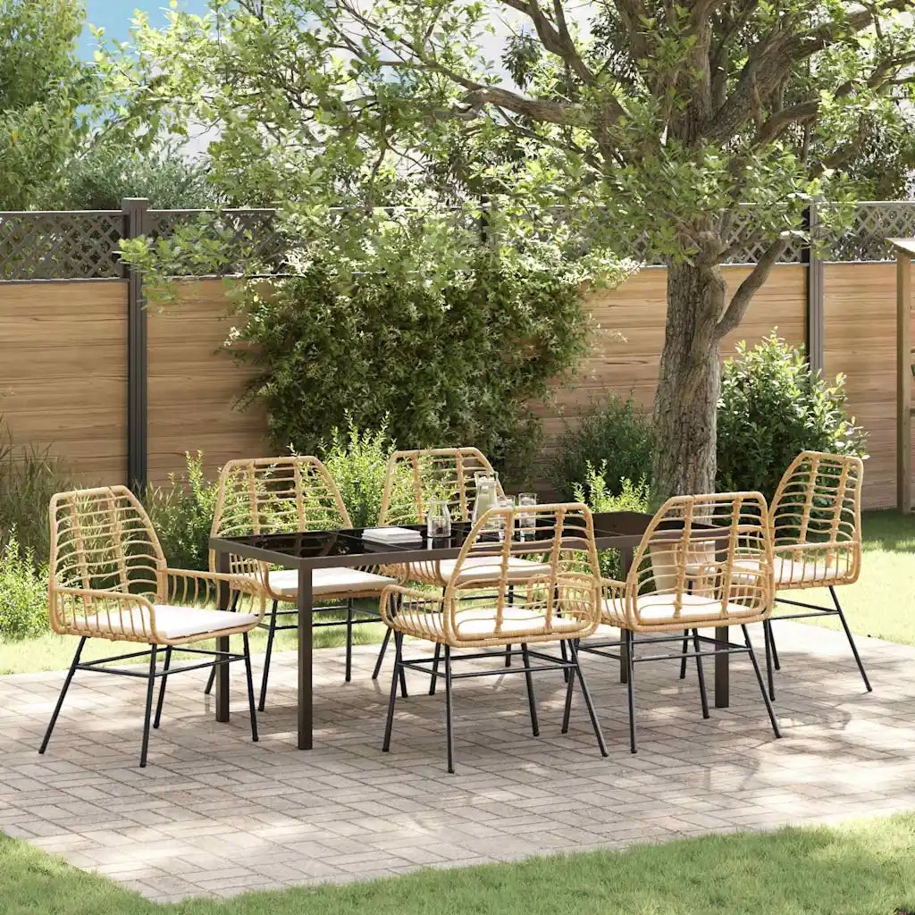 Set da Pranzo per Giardino 7 pcs Marrone polyrattan 3380867