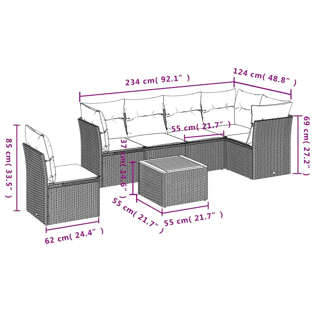Set Divani da Giardino 7 pz con Cuscini Grigio in Polyrattan 3255998