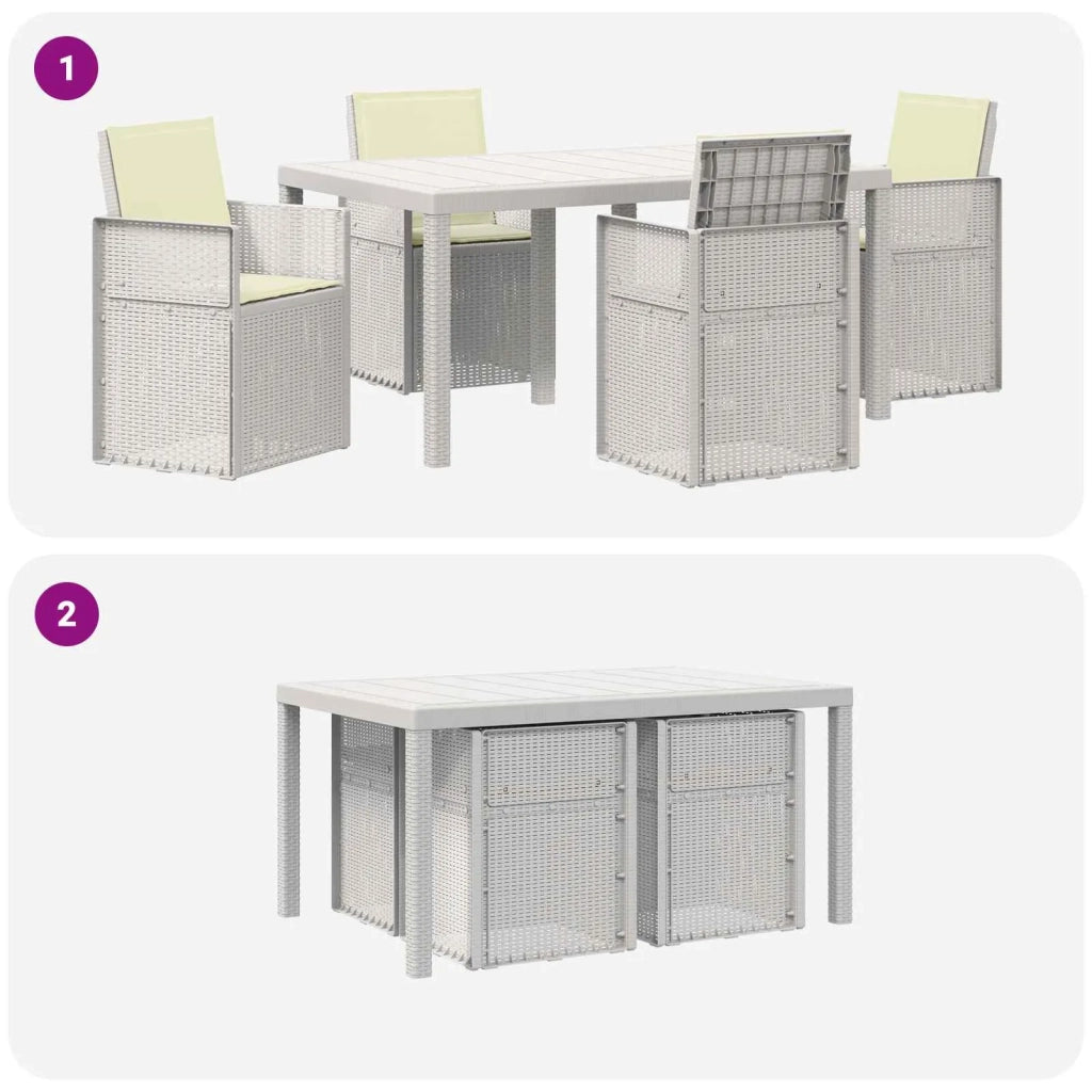 Set da Pranzo per Giardino con cuscino 5 pcs Bianco e Crema PP