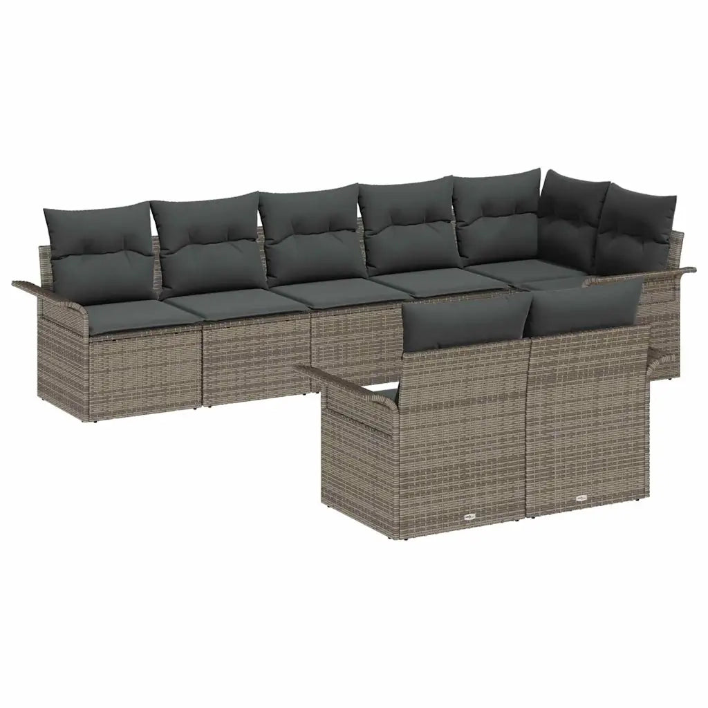 Set Divano da Giardino con cuscino 8 pcs Grigio polyrattan